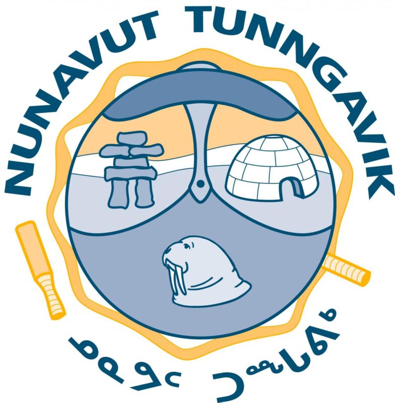 Logo for Nunavut Tunngavik, including a walrus, an igloo and an inukshuk